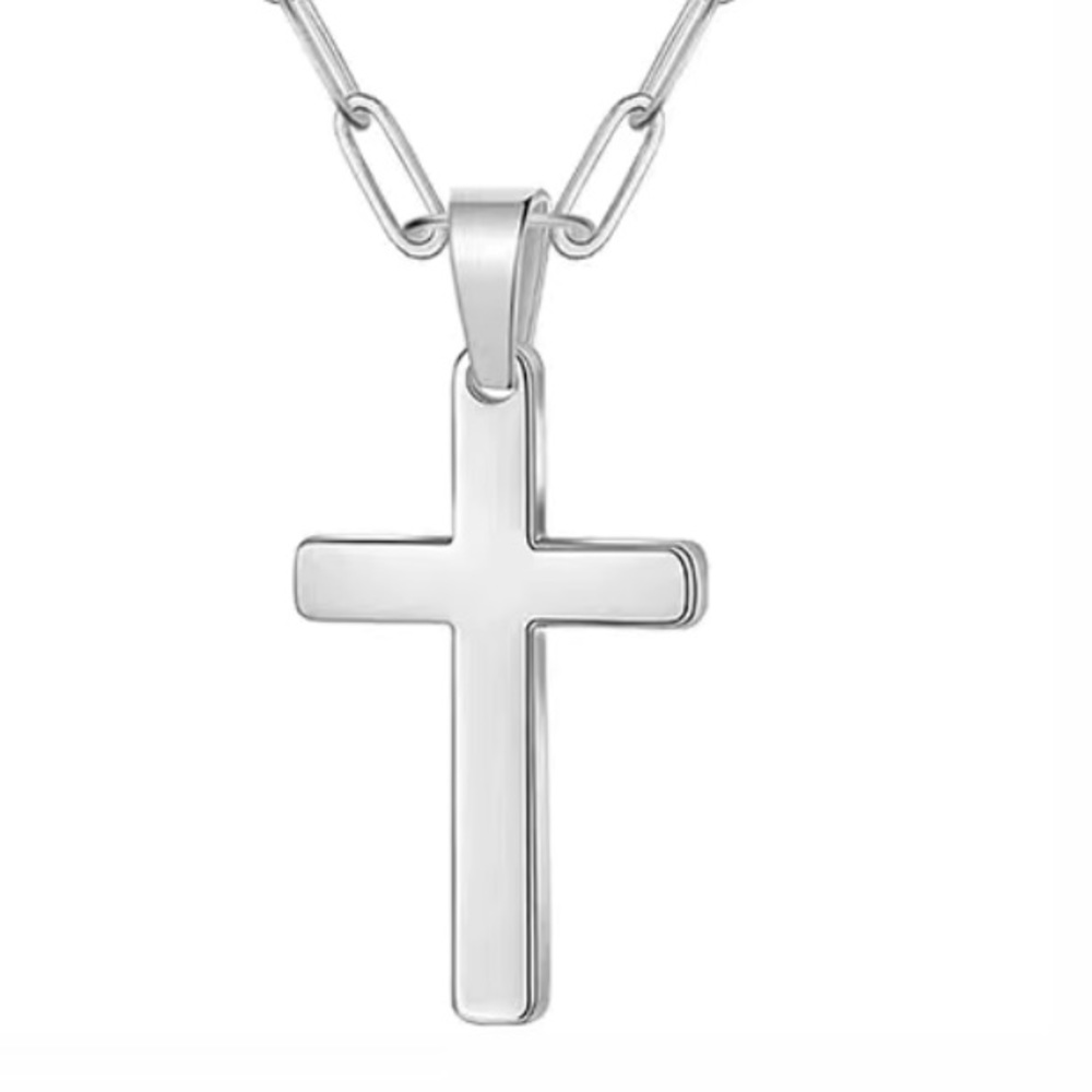 Stainless Steel Cross Necklace 18” Dainty Chain Minimal Silver Pendant